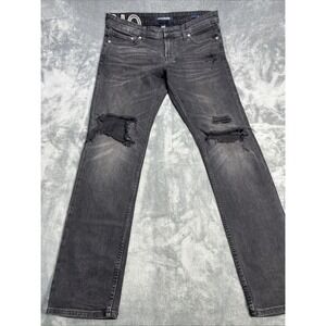 Calvin Klein Slim Fit 33x32 Black Jeans Stretch Flex Denim Thrashed Cut Knee